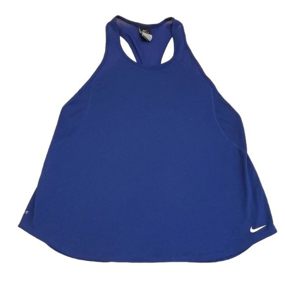 Nike Dri-Fit womens tank top Blue Size Medium Athletic race back activewear logo